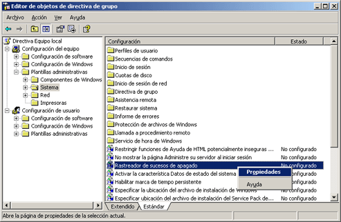 El Rastreador de sucesos de apagado de Windows Server 2003 - Habilitar o deshabilitar el Rastreador de sucesos de apagado