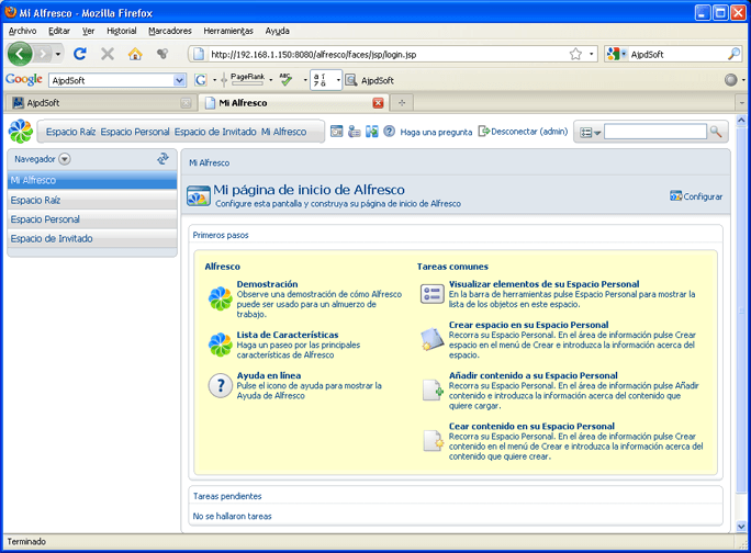 Establecer la interfaz de Alfresco al español (castellano), instalado sobre GNU Linux Ubuntu Server 9.04