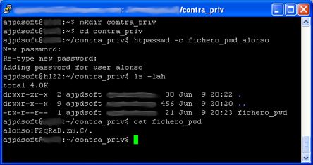 Comandos de la ventana de terminal para crear fichero de contraseñas