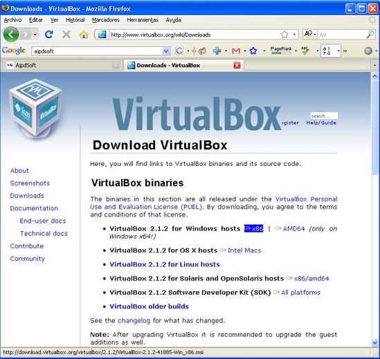 Virtualización con Sun xVM VirtualBox de OpenSolaris - Descarga de OpenSolaris