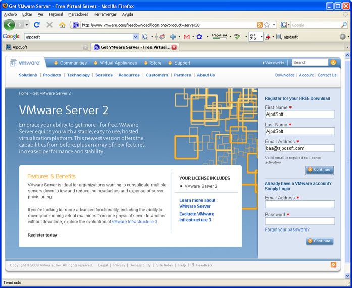 Virtualización con VMware Server 2.0 - Descarga de VMware Server 2.0