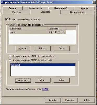 Activar protocolo SNMP en equipo con Windows Server 2008 R2 para traps y polling