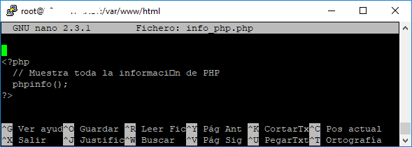 Verificar que se ha instalado PHP 5.6 y que funciona correctamente el servidor web con Apache y PHP