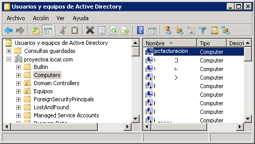 Comprobar agregación de equipo en Active Directory