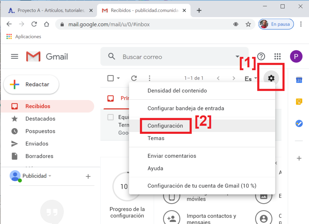 Configurar buzón de Gmail para envío de mails con cuenta personalizada de nuestro dominio
