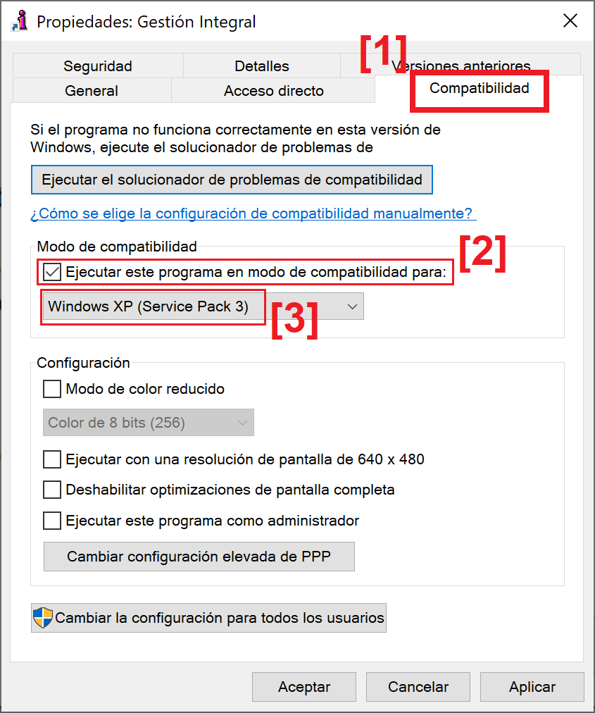 Iniciar aplicación de Windows XP en Windows 10 en modo compatibilidad y en modo administrador