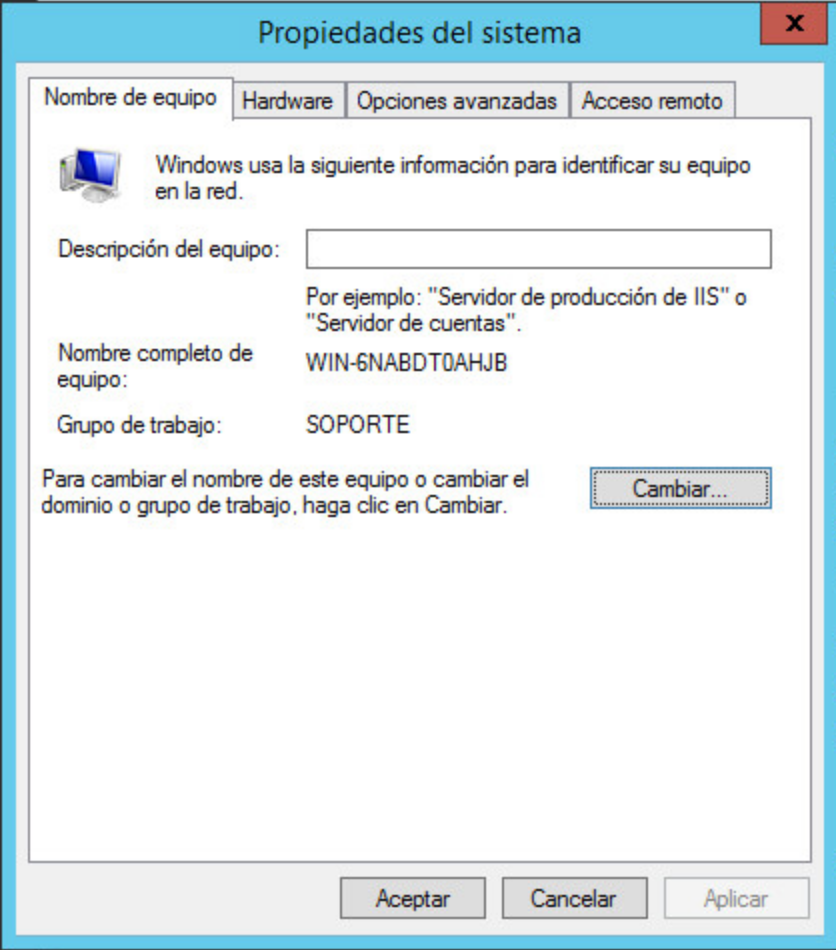 Configuración básica del equipo clonado Windows Server 2012