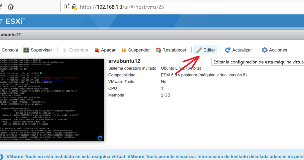 Preparar la máquina virtual Linux Ubuntu para instalar las VMware Tools