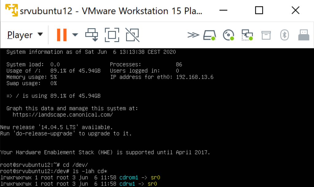 Montar unidad de CD e instalar VMware Tools en Linux Ubuntu Server 12
