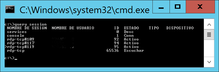 Probar comando para obtener únicamente el número de usuarios conectados a un equipo Windows mediante Escritorio Remoto o Terminal Server