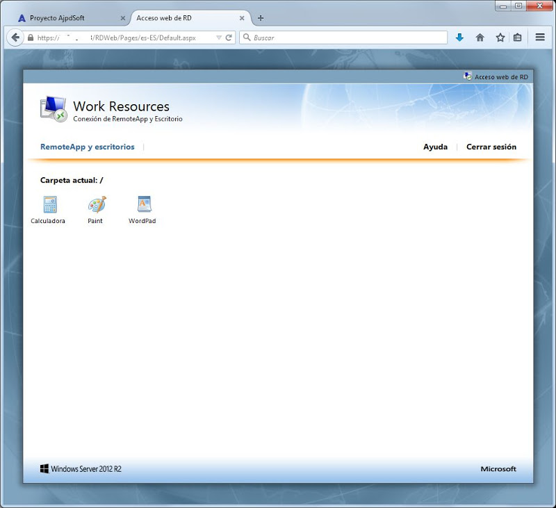 Acceso a servidor de Escritorio remoto y RemoteApp mediante RDWeb y RemoteApp desde cliente Windows
