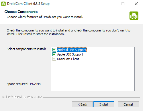 Instalar aplicación DroidCam Client en el PC con Windows