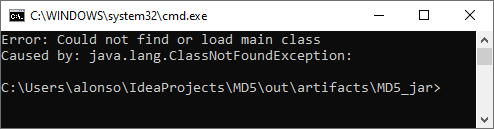 Error al ejecutar JAR: Could not find or load main class