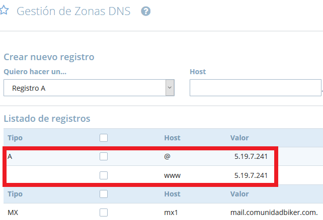 Configurar zonas DNS en hosting de dominio para sitios web reales
