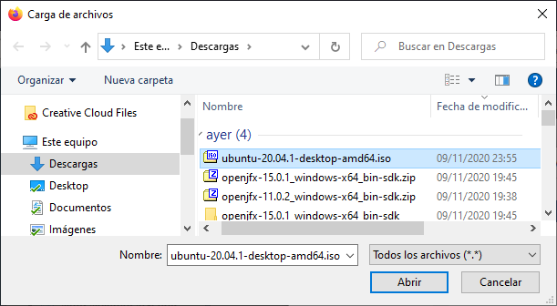 Descargar fichero ISO de Ubuntu 20 y subir a datastore VMware ESxi