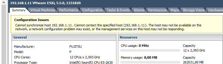 Motivo del error Cannot synchronize host The host may not be available on the network VMware ESXi
