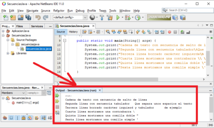 Secuencias de escape en Java con ejemplo en NetBeans