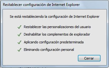 Restablecer configuración original Internet Explorer