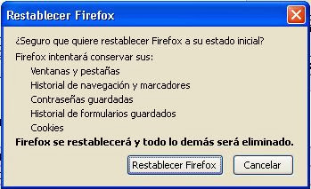 Restablecer configuración original Mozilla Firefox