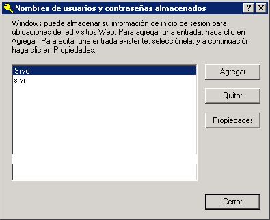 Gestionar credenciales almacenadas para acceso a recursos compartidos de red en equipos con Microsoft Windows XP