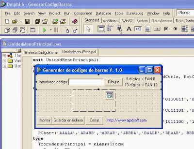 Aplicación AjpdSoft Generador de códigos de barras en Delphi 6