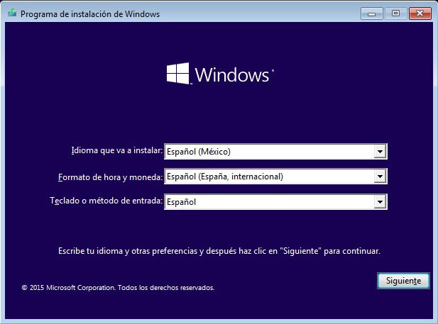 Instalar sistema operativo Microsoft Windows 10 en equipo nuevo