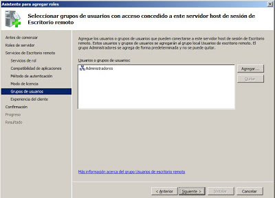 Agregar un nuevo rol en Windows Server 2008: Servicios de Escritorio remoto