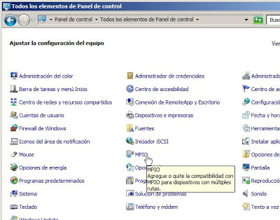 Agregar característica en Windows Server 2008: E/S de múltiples rutas