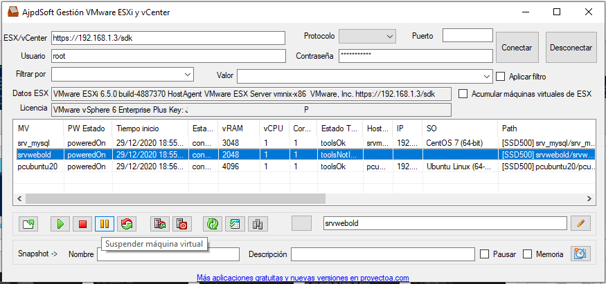 AjpdSoft Gestión VMware ESXi y vCenter