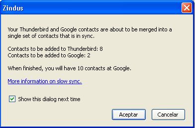 Importar contactos de Thunderbird a Google, sincronizar contactos con Zindus