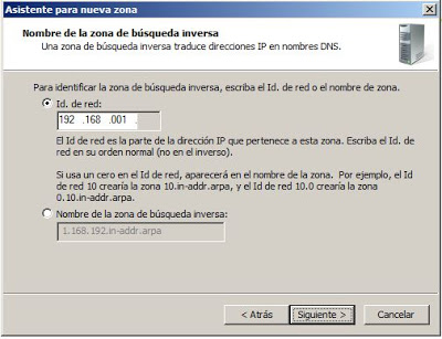 Agregar una nueva zona de búsqueda inversa en el servidor de DNS Windows Server 2008