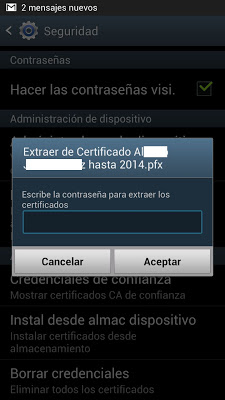 Instalar certificado digital desde la tarjeta SDCard en un Samsung Galaxy S3 con Android 4.1.2