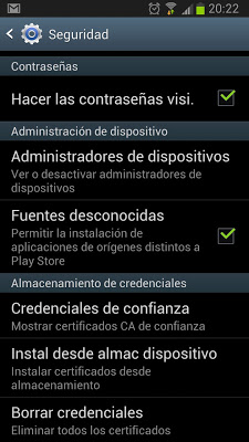 Desinstalar certificados en móvil Samsung Galaxy S3 con Android 4.1.2
