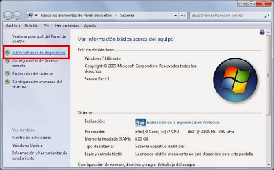 Instalar controlador driver de dispositivo de forma manual en Windows 7