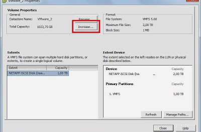 Incrementar tamaño datastore  VMware ESX con LUN en SAN NetApp online