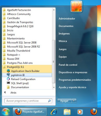 Acceso a pgAdmin III de PostgreSQL en Windows 7