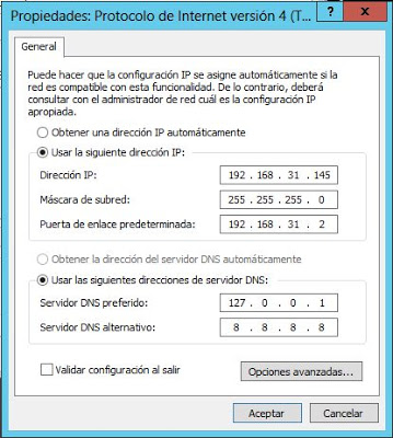 Establecer dirección IP estática en servidor Windows Server 2012
