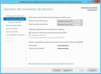 Instalar rol de Servicios de dominio de Active Directory en Windows Server 2012