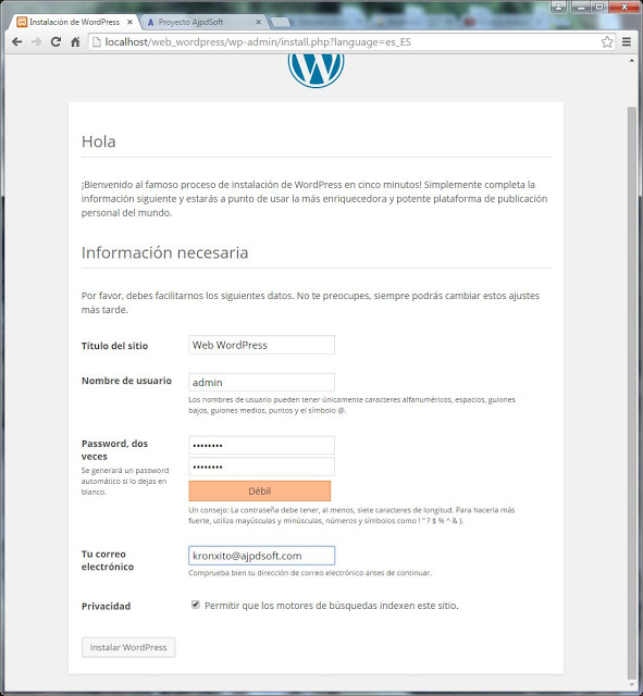 Descarga e instalación del CMS WordPress 4.1.1
