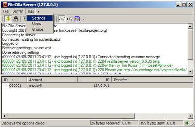 Acceso a las opciones de configuración de FileZilla Server