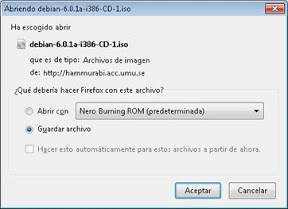 Descarga del fichero ISO, preparar CD con la instalación de Debian 6.0.1a Squeeze