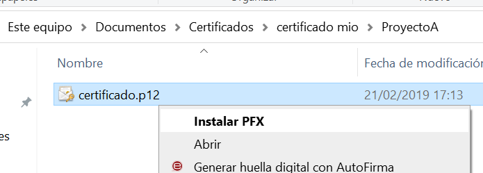 Instalar Certificado digital PFX p12