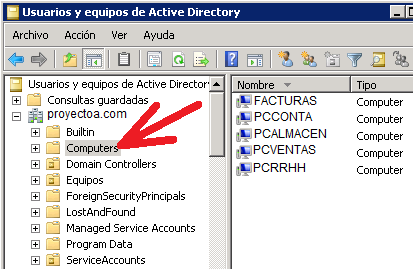 Equipos agregados al dominio LDAP Active Directory en Computers