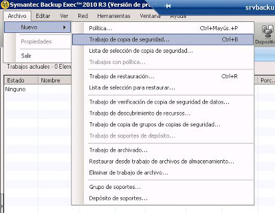 Añadir un trabajo de copia de seguridad a Symantec Backup Exec 2010 R3