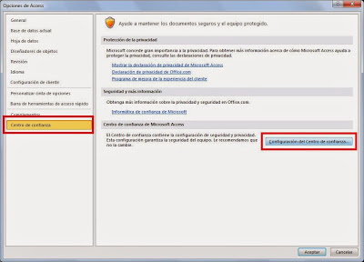 Quitar aviso de seguridad en Microsoft Access 2010 al abrir base de datos en ubicación de red