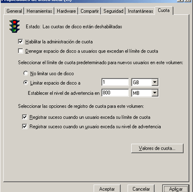 Las cuotas de disco en Windows Server 2003 limitar espacio por usuario Windows