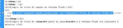Ejemplo de uso de Shadowbox para mostrar imagen en ventana Flash incrustada