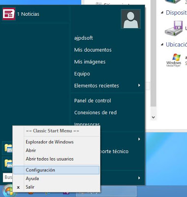 Mostrar botón inicio clásico en Windows 8 con Classic Shell Open Source y ocultar menú de inicio metro
