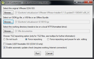 Añadir drivers a fichero ISO de instalación de VMware ESXi 5.1 con ESXi-Customizer