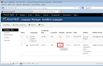 Instalar idioma y establecer idioma por defecto para la administración de Joomla! 3.1